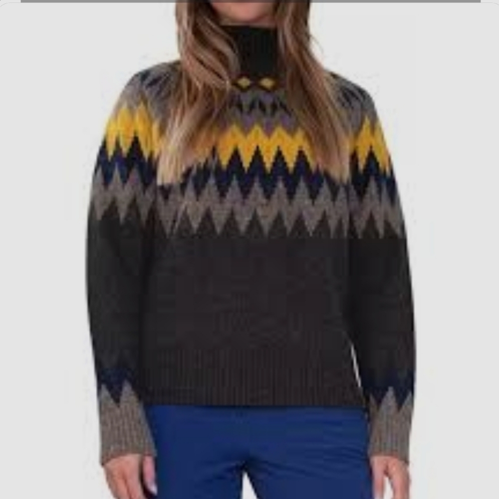 Obermeyer Ivy Fair Isle Mock Neck 100% Wool Sweater in Coal Size XS